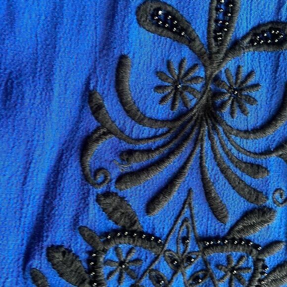 Lucky Brand Blue Black Embroidered Beaded Boho Shift Dress Size small (3779) Rea - Picture 9 of 10